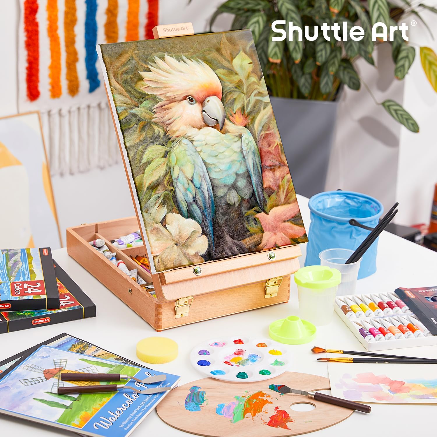 Shuttle Art 168 Pcs Artist Painting Set with Easels, Canvas, Brushes and Art Supplies W345