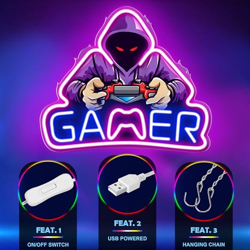 Kavaas Gaming Neon Sign Mushroom Wall Decor for Game Room, Red K6405