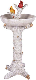 Plow & Hearth Birch Tree with Cardinals Resin Birdbath, Detailed Design, Hand Painted Wood-Look Resin, Bird-Friendly Garden Accent Decoration, Great for Garden, Patio, 12" dia. x 27½"H