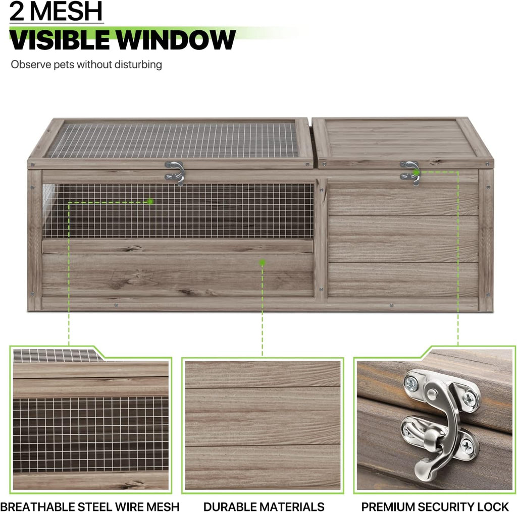 Magshion Outdoor Tortoise Enclosure Wooden Pet House Reptile Cage, 36.75" Grey T8522