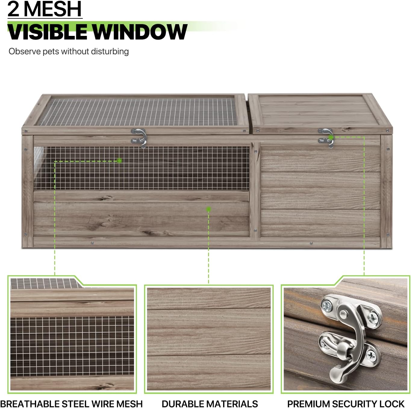 Magshion Outdoor Tortoise Enclosure Wooden Pet House Reptile Cage, 36.75" Grey T8522