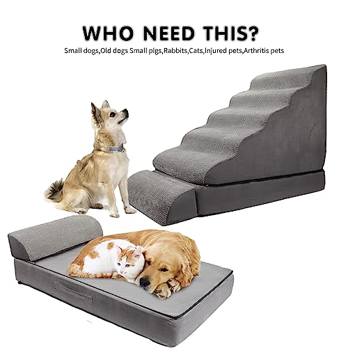 LitaiL 6 Step Foam Dog Stairs for High Beds 30-36 Inches, Non-Slip Pet Ramp for Large Dogs I40882
