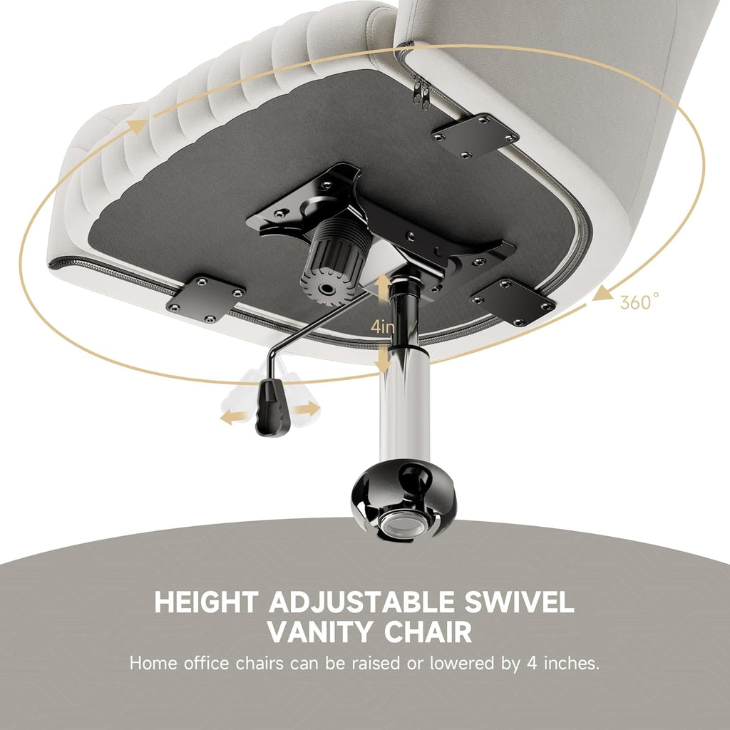 Warmiehomy Upholstered Velvet Office Chair with Armrests, Beige Q129488