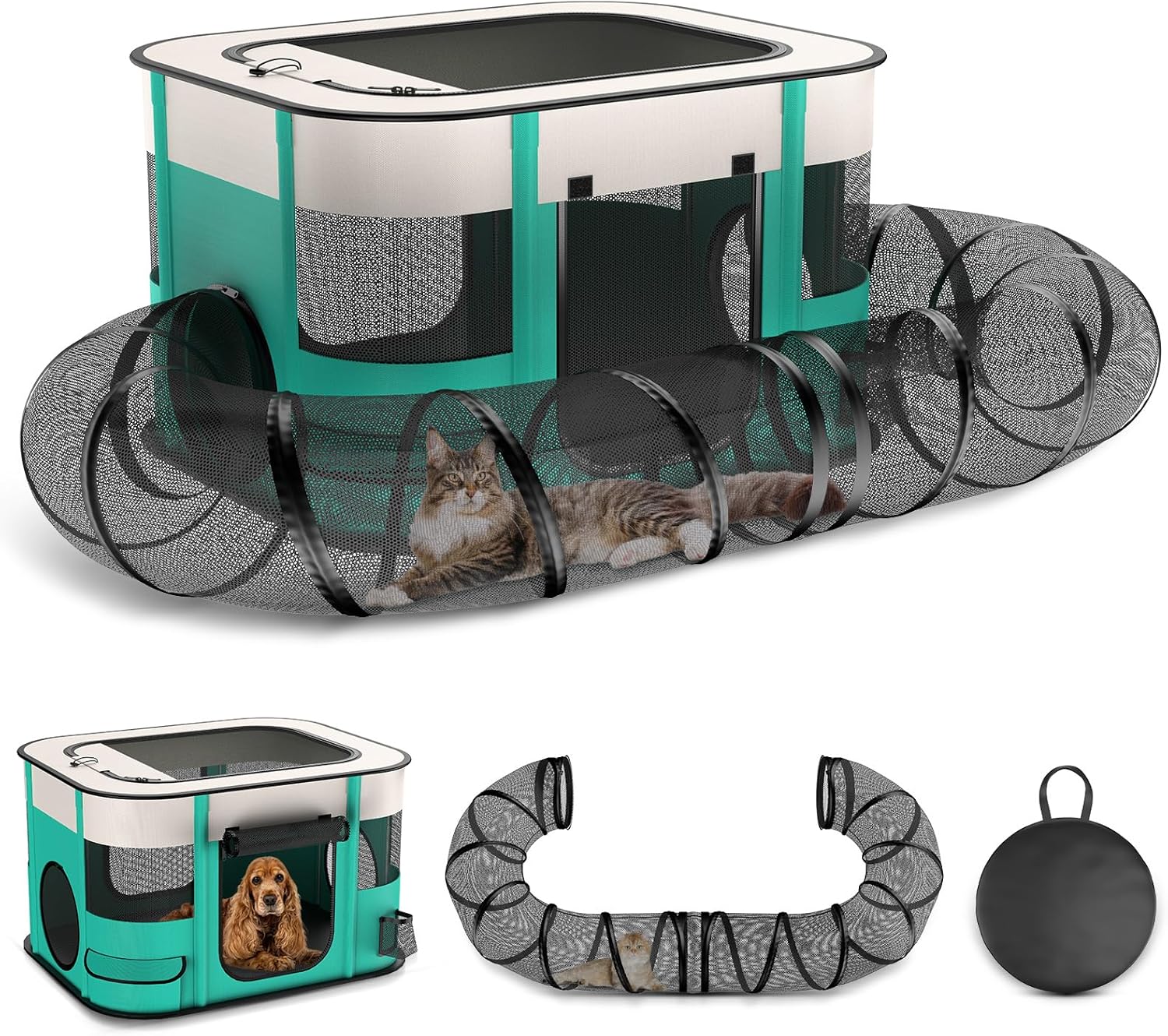 Upgrade Outdoor Cat Enclosure, Outdoor Cat Playpen Enclosed, Portable Catio Outdoor Cat Tent with Tunnel for Indoor Cats Small Animals and Puppy