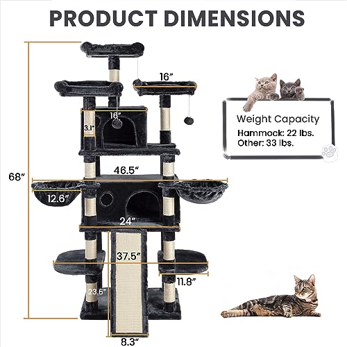 SHA CERLIN 68 Inches Multi-Level Cat Tree with Condo and Scratching Posts, Beige J577621