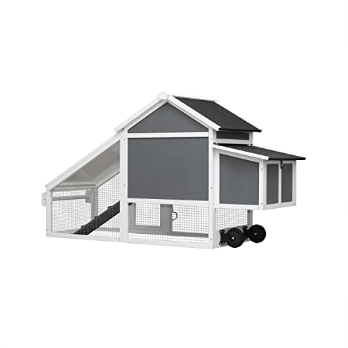 Large Wooden Chicken Coop Outdoor with Wheels, Gray F44368