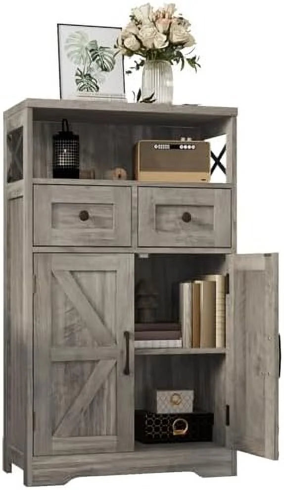 HJZUINIUNIU Farmhouse Cabinet with Drawers Freestanding Kitchen Pantry Rustic Grey I86092