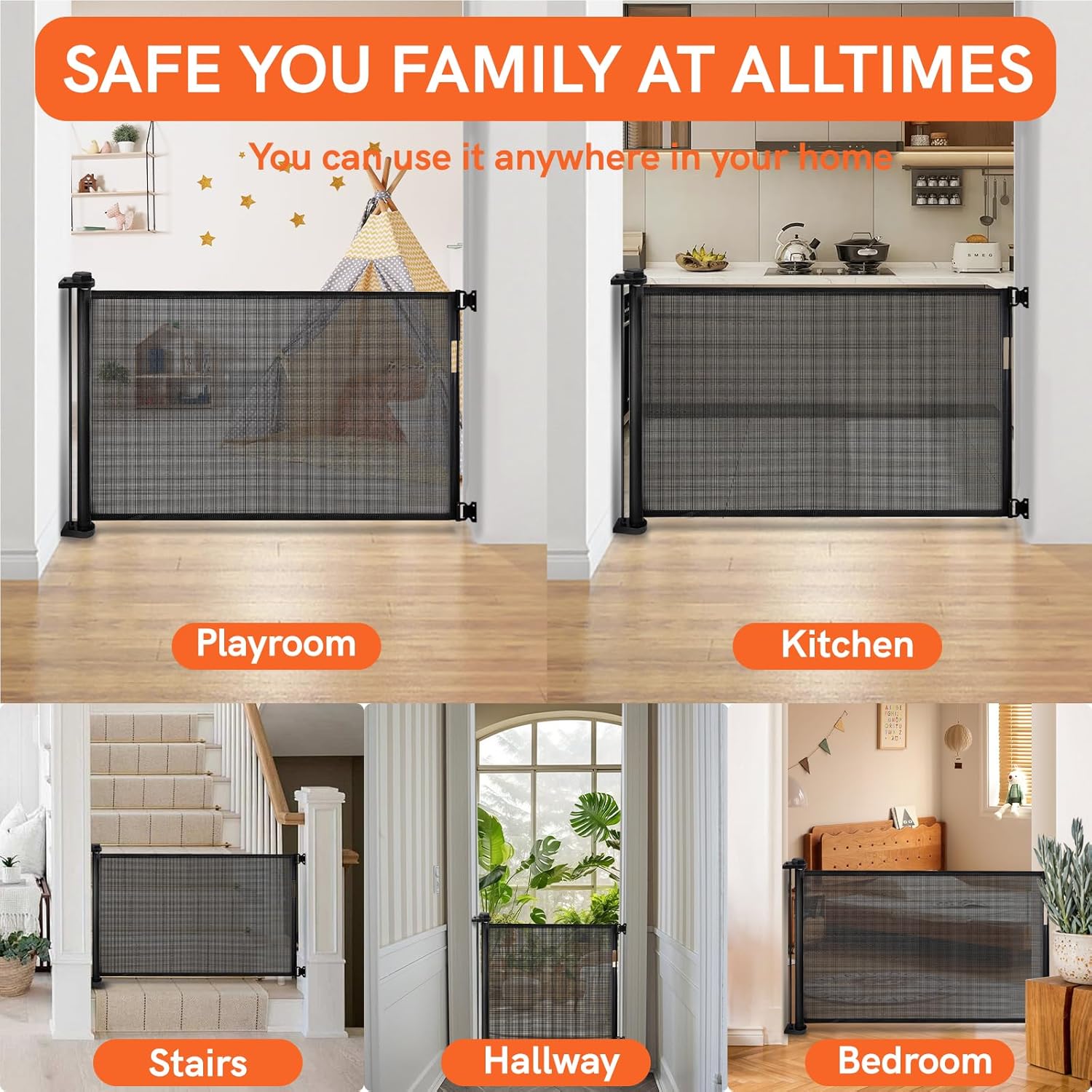 Extra-Wide Retractable Baby & Pet Gate, 31" Tall, Black G29639
