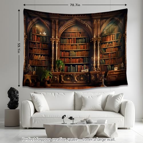 QGHOT Medieval Bookshelf Tapestry Vintage Library Wall Hanging P36533
