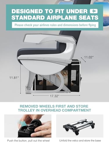 Cat Dog Carrier with Wheels Airline Approved Rolling Pet Carrier, Black H4257