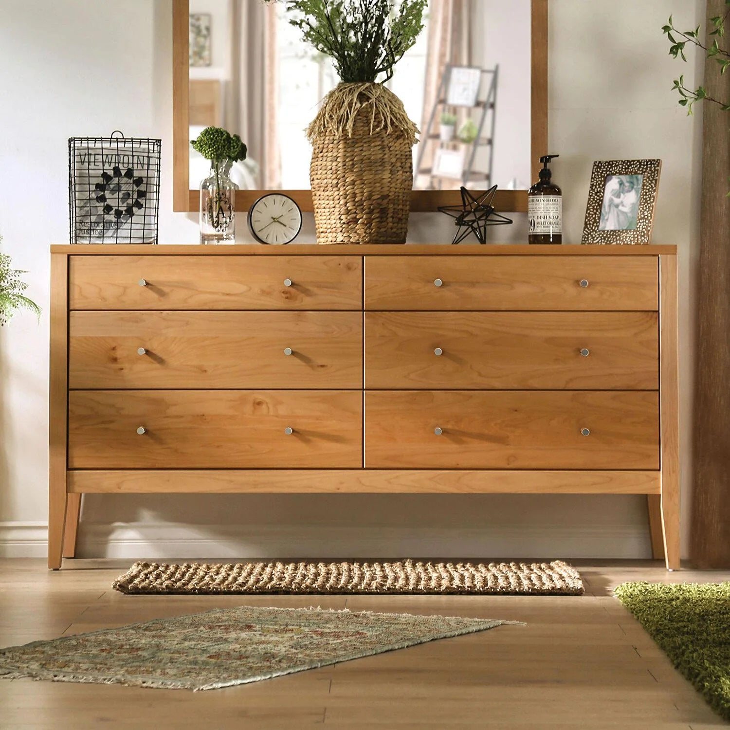 Mid-Century Modern Light Oak Solid Wood Dresser FOA FOA7602D-6D Willamette