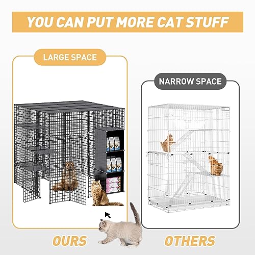 Large Cat Cage Enclosure Indoor DIY Cat Playpen Pet Home Detachable Metal Wire Kennel Crate White P381448