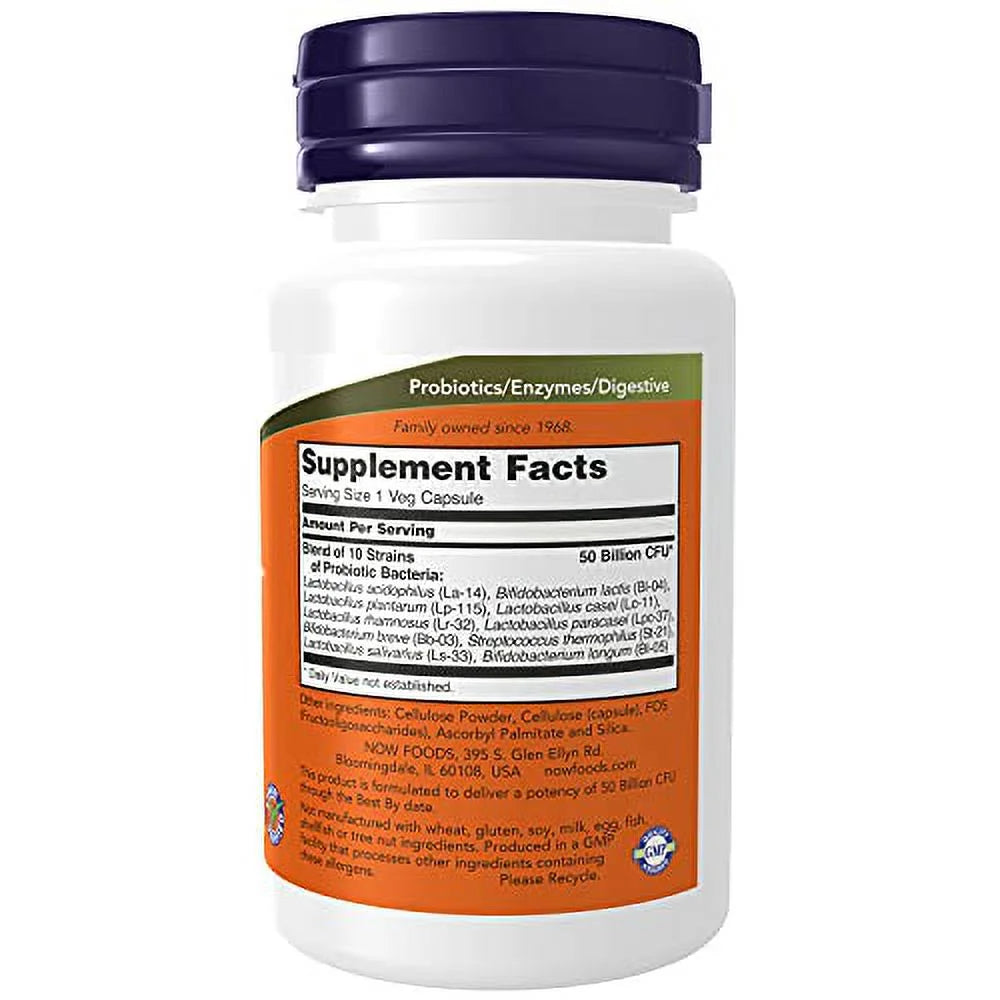 NOW Supplements Probiotic-10 50 Billion 10 Strains, 50 Veg Capsules S4131