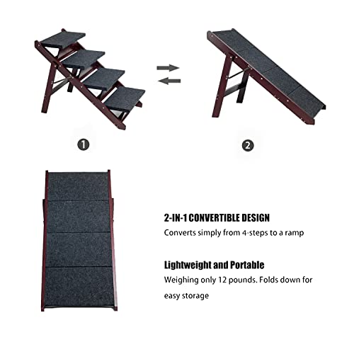 MEWANG Wooden Pet Stairs for Beds and Cars, Foldable 2-in-1 Ramp, Brown E16630