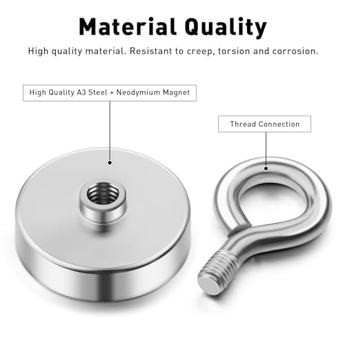FINDMAG Super Strong Fishing Magnet 1000 lbs Neodymium with Countersunk Hole Eyebolt I558