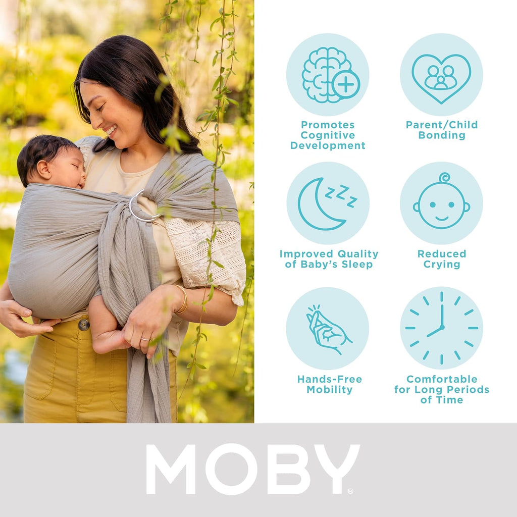 Moby Ring Sling Wrap Carrier for Newborns, Infants & Toddlers, Pewter Q280