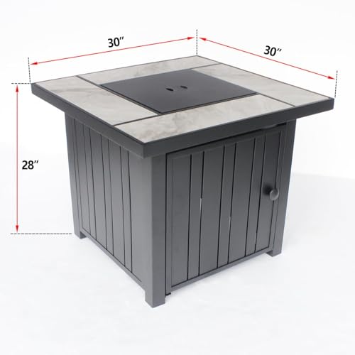 30" Propane Fire Pit Table with Ceramic Top, 50000 BTU, Outdoor Gas Firepit with Lid & Glass Rock Y964