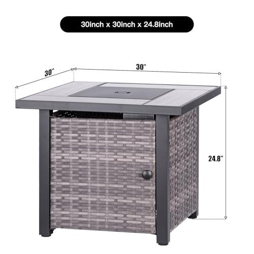 30" Propane Fire Pit Table with Ceramic Top, 50000 BTU, Outdoor Gas Firepit with Lid & Glass Rock Y964