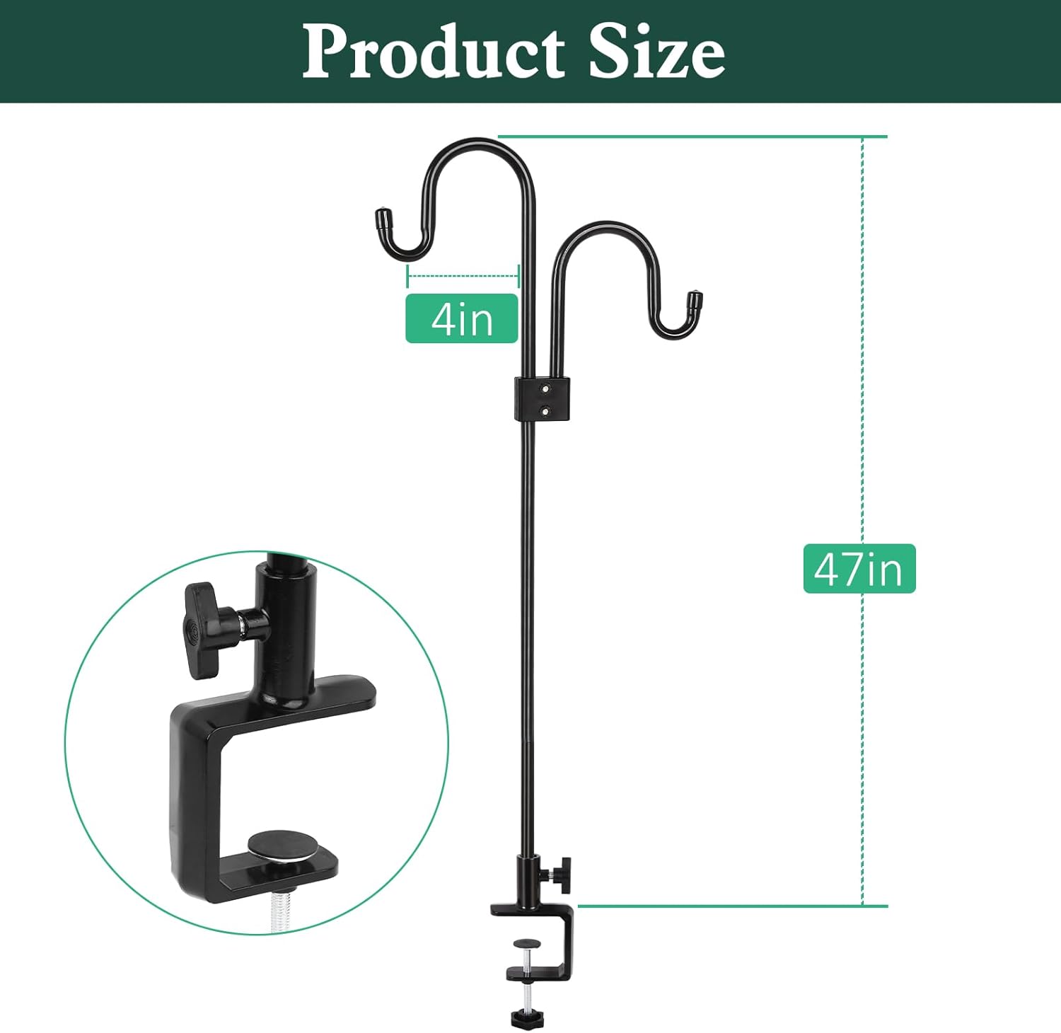 Black 47 Inch Deck Hook for Bird Feeder & Plants P97408