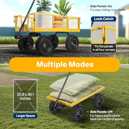 VIVOHOME Heavy Duty 880 Lbs Mesh Steel Folding Garden Cart Wagon with Removable Sides H820787