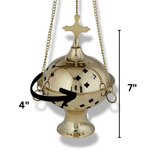 Needzo Brass Hanging Censer Incense Burner with Cross, 12 Inch Chain U677