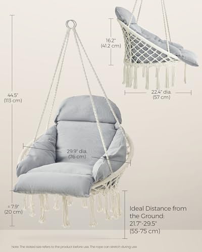 SONGMICS Hanging Chair with Large Thick Cushion, Boho Swing Chair, Cream White C225966