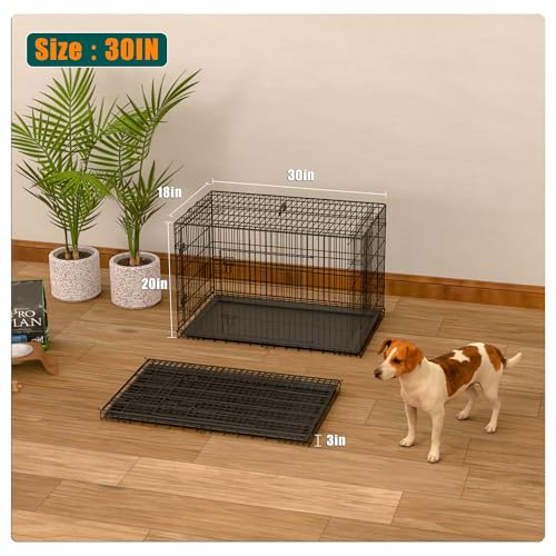Large Dog Crate 42 inch Metal Wire Kennel with Tray and Double Door N585