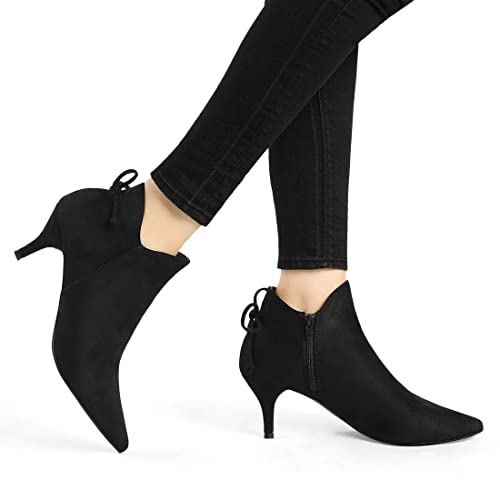 Allegra K Women's Pointed Toe Kitten Heel Ankle Booties D9849