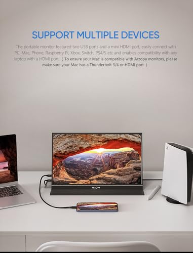 ARZOPA 15.6'' FHD 1080P Portable Monitor with Kickstand, IPS Display, USB-C & HDMI J54429
