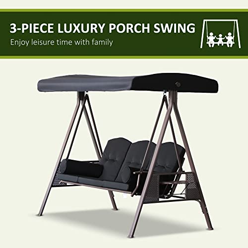 Outsunny 3-Seat Patio Swing Chair with Adjustable Canopy, Brown U4460