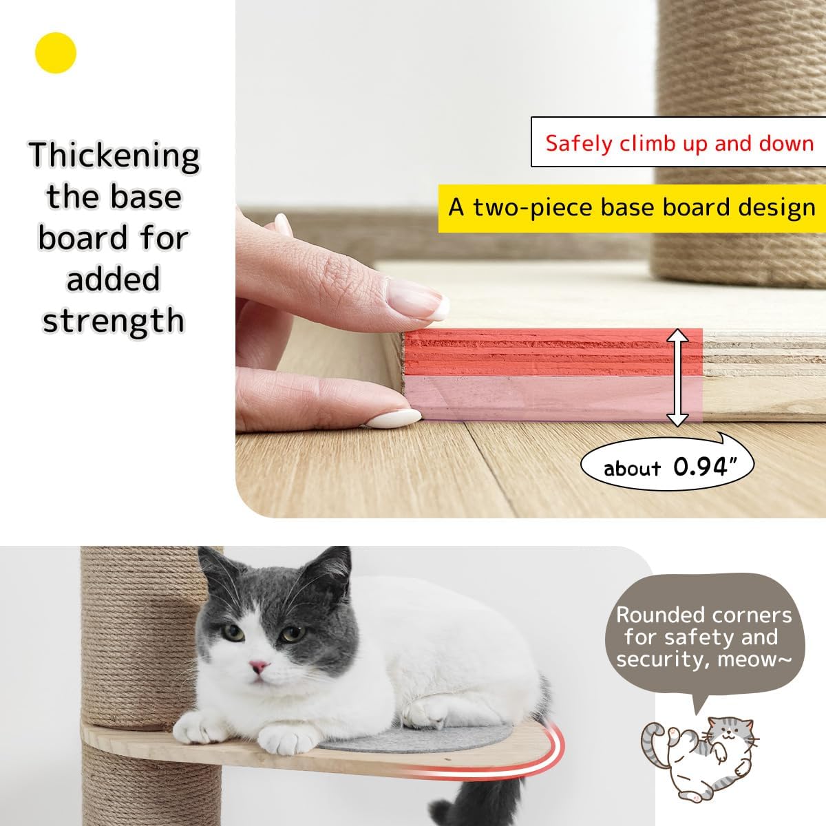 Cat Climbing Tower Floor-to-Ceiling with Natural Sisal Rope Scratching Post Y359