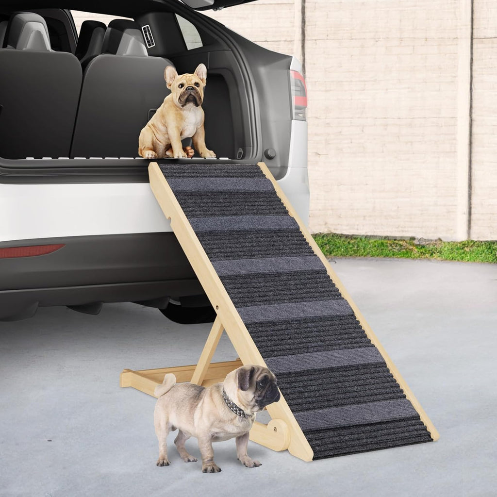 Folding Wooden Dog Ramp for Bed, Car, Couch, Adjustable Height, Supports 200lbs U10438