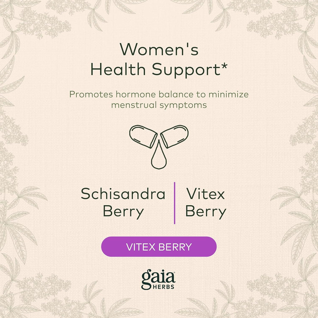 Gaia Herbs Cycle Support Herbal Supplement with Vitex Berry & Schisandra, 60 Vegan Capsules G8927