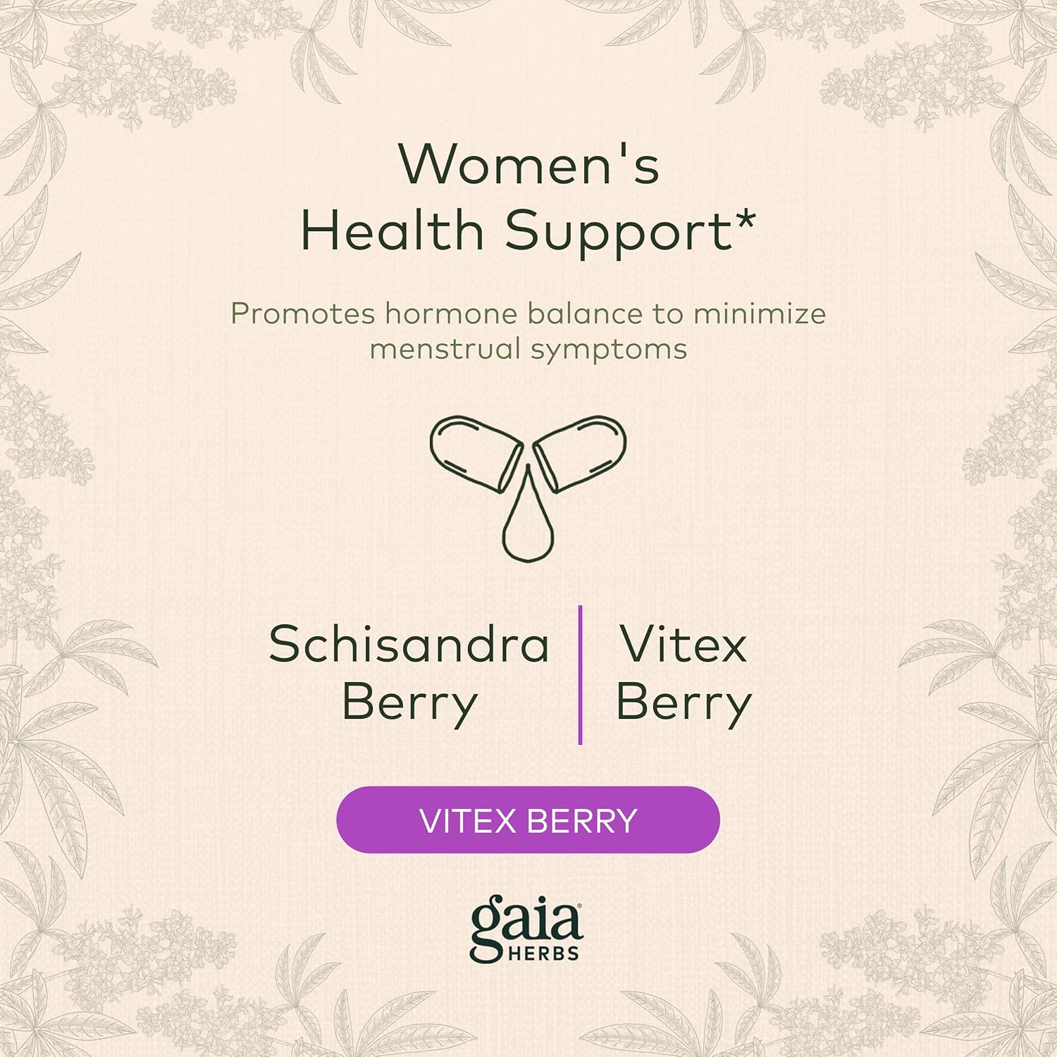 Gaia Herbs Cycle Support Herbal Supplement with Vitex Berry & Schisandra, 60 Vegan Capsules G8927