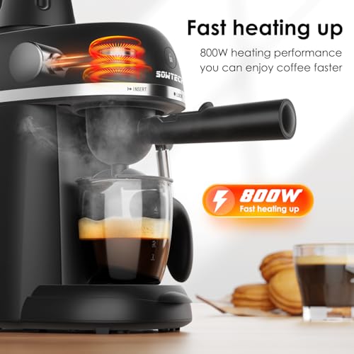 Espresso Coffee Machine with Milk Frother, 4 Cup, 800W, Black Q882