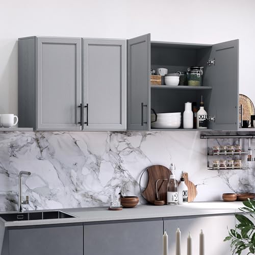 Wall Storage Cabinet with Two Shaker Doors and Shelf, Grey, 24"W, 2 Pcs N34755