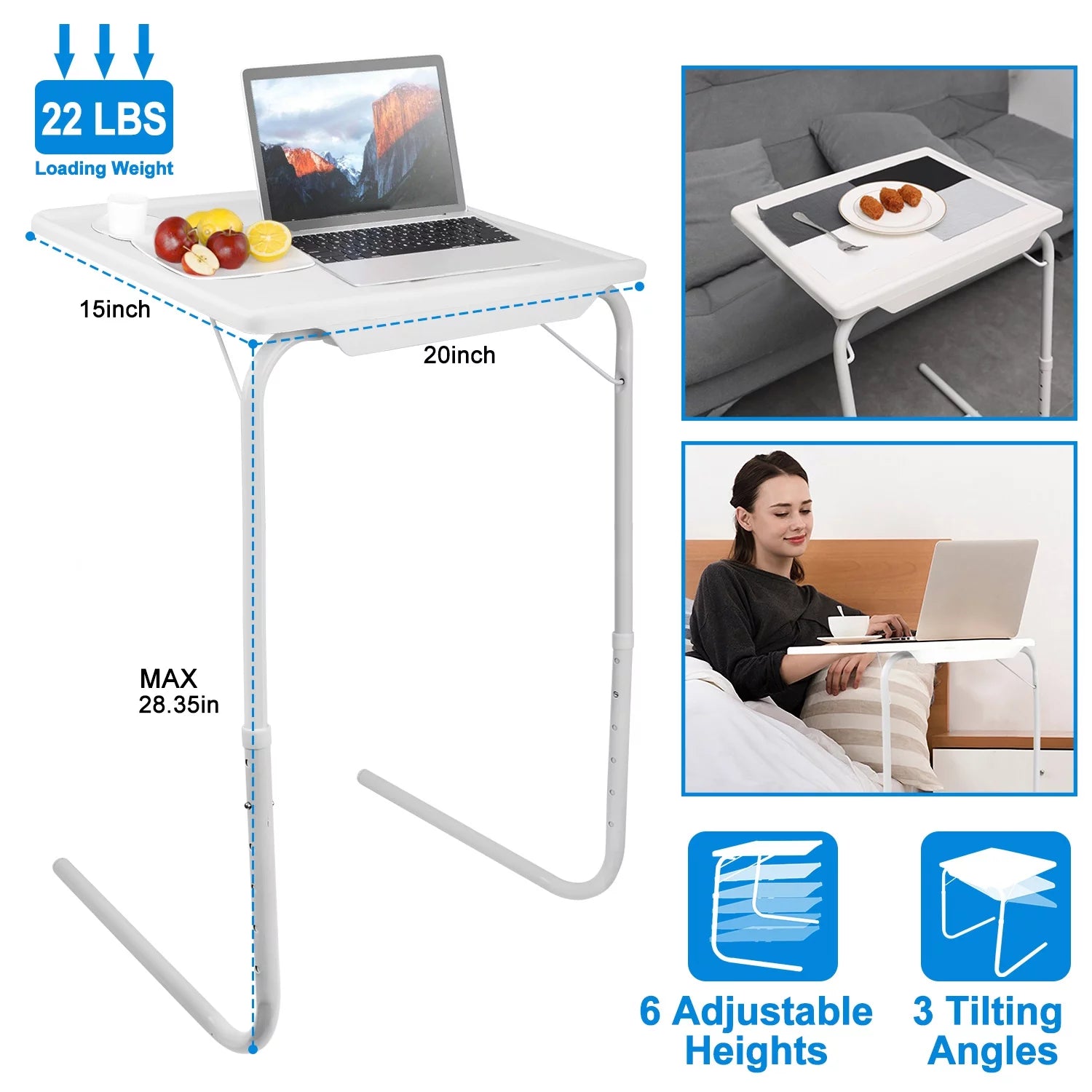 iMounTEK Folding Snack TV Tray Table, Adjustable Height & Angle, 20" x 15" J754