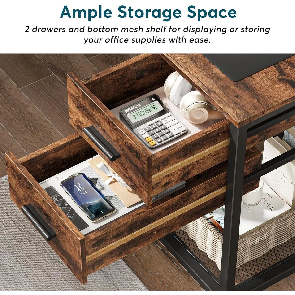 Tribesigns L-Shaped 59" Computer Desk with Drawers and Lift Top L17086