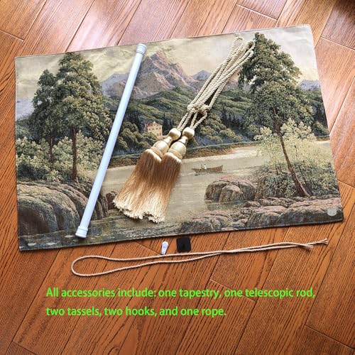 Vintage Nature Tapestry Wall Hanging with Telescopic Rod & Tassels I9744