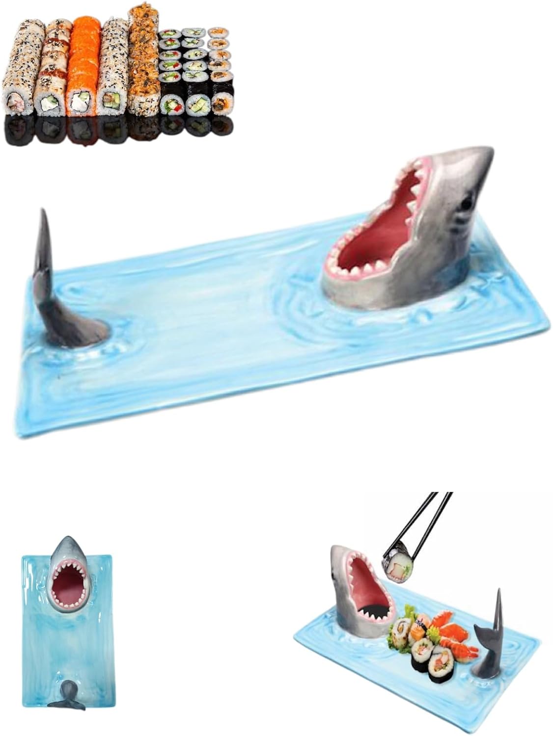 Shark Plate With Sauce Compartment，sushi Shark Plate，Shark Sushi Plate Handmade Ceramic Sushi Platter,shark Charcuterie Board，for Dining Table Kitchen Decoration