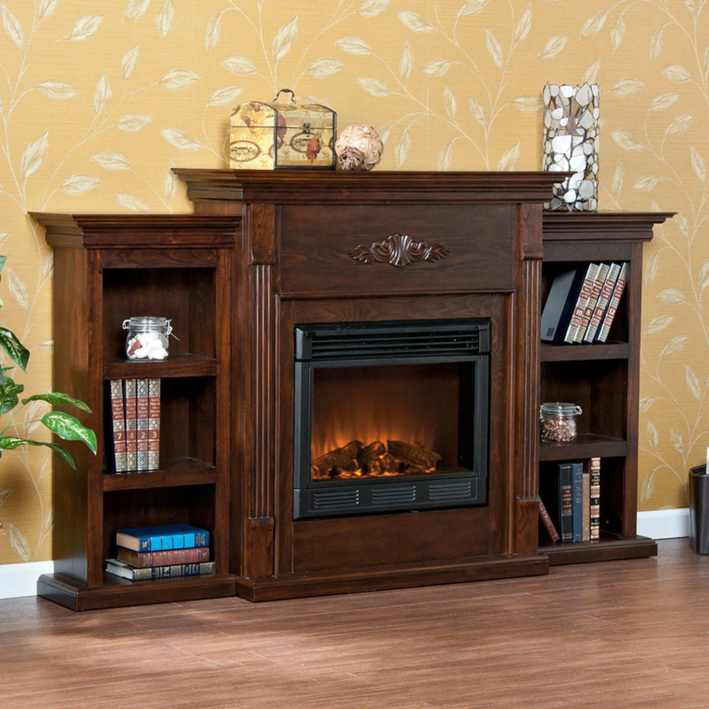 SEI Furniture Fredricksburg Wood Electric Fireplace with Bookcases Black R635722