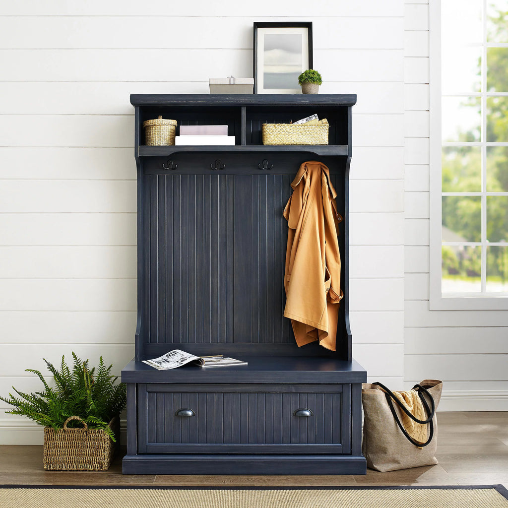 Crosley Furniture Seaside Wood 4 Hook Hall Tree, Distressed Navy K331