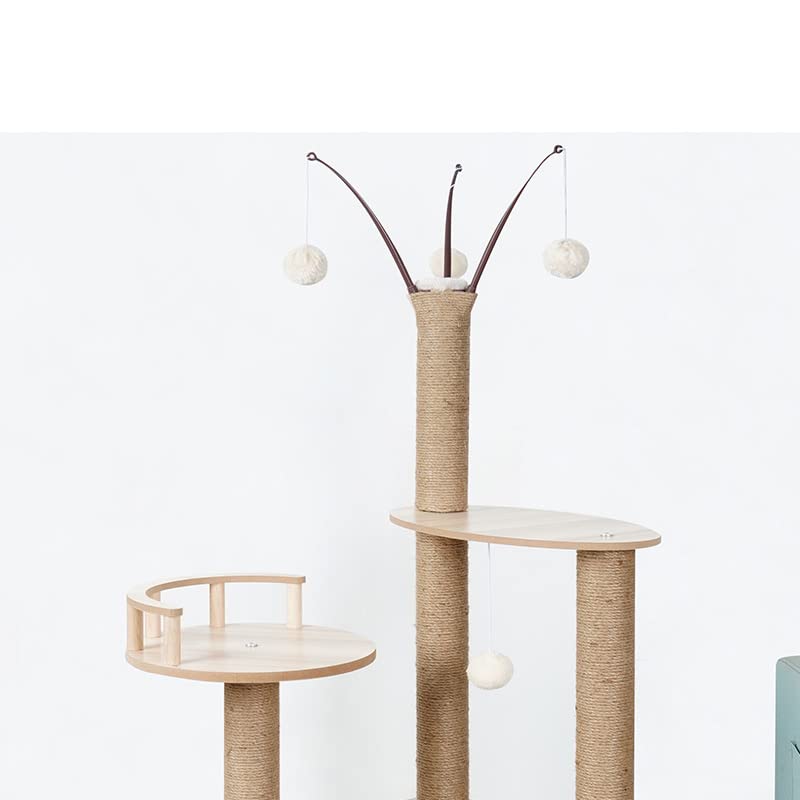 Large Wooden Cat Tree with Scratching Post and Cozy Bed U567583