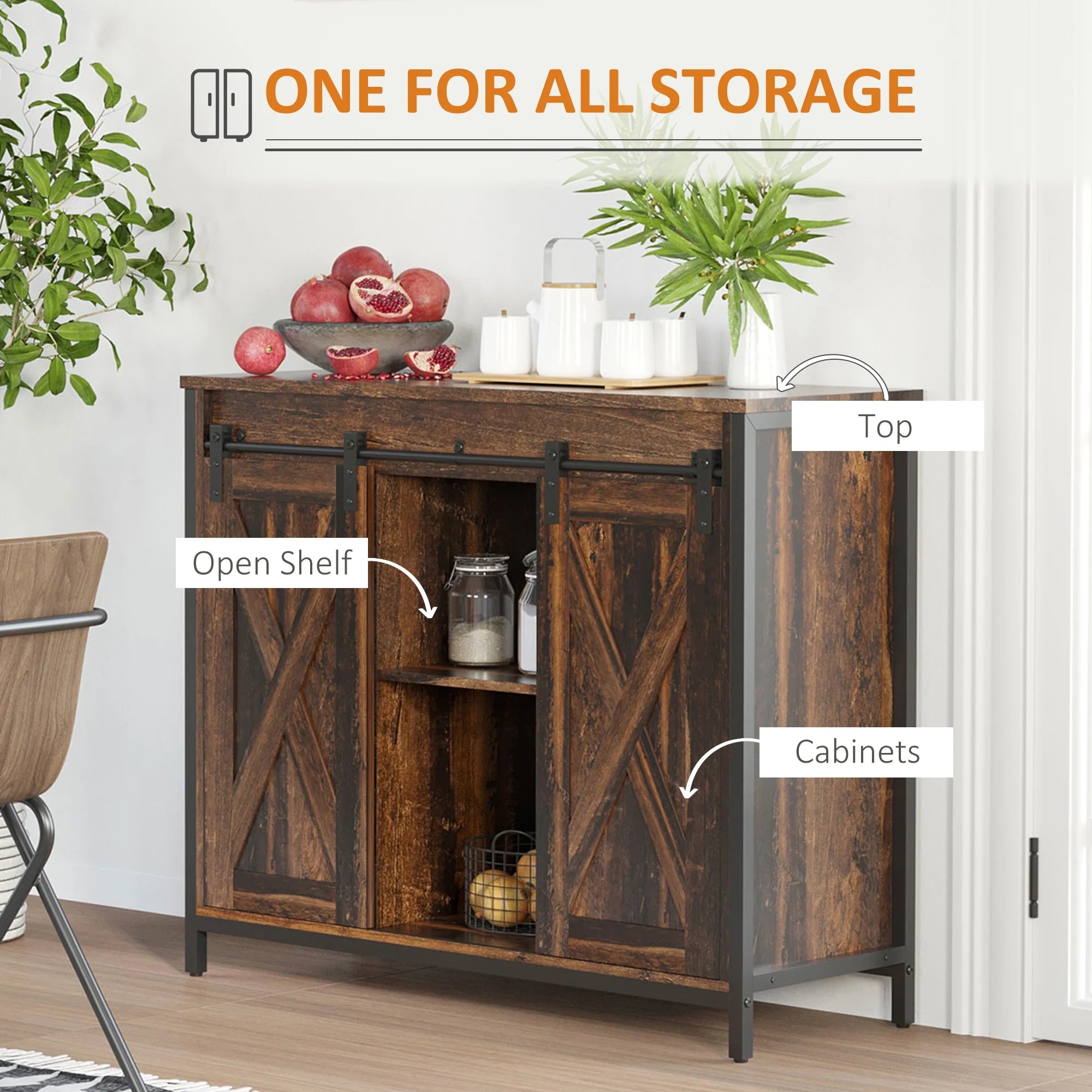 HOMCOM Industrial Sideboard Buffet Cabinet with Sliding Barn Doors, Rustic Brown A25906