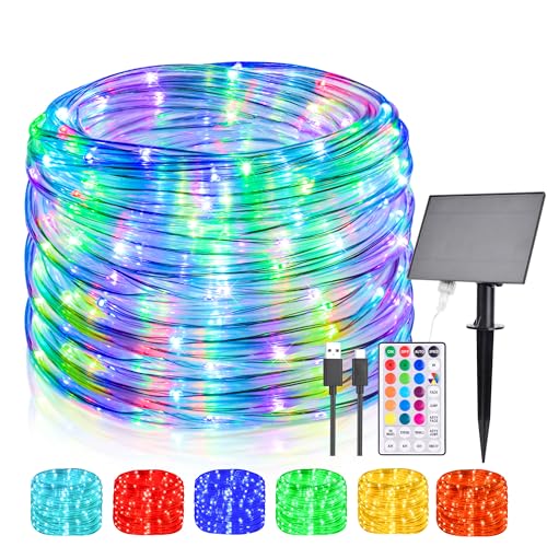 99FT Solar Rope Lights Outdoor Waterproof 300 LED with Remote Control W311
