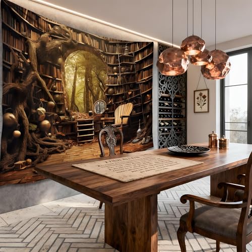 QGHOT Medieval Bookshelf Tapestry Vintage Library Wall Hanging P36533
