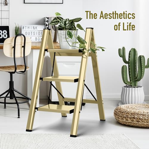 2 Step Lightweight Aluminum Folding Ladder with Anti-Slip Pedals, 330 lbs Capacity D5199