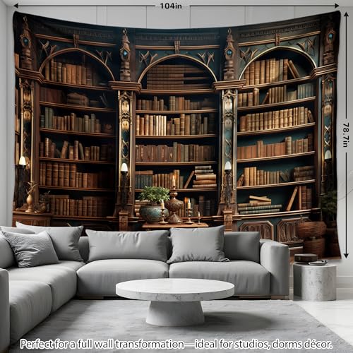 QGHOT Medieval Bookshelf Tapestry Vintage Library Wall Hanging P36533
