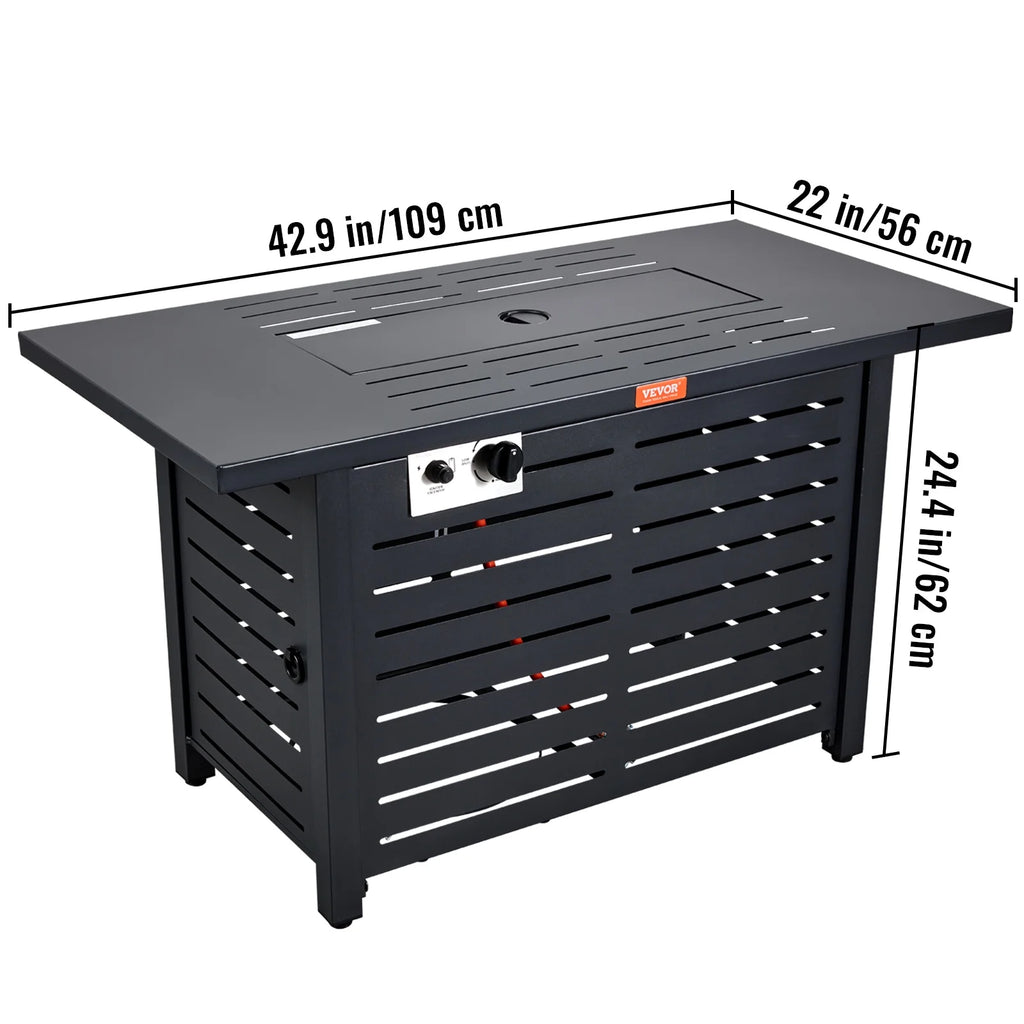 BENTISM 43" Outdoor Propane Gas Fire Pit Table with Glass Tabletop & Lid B2251