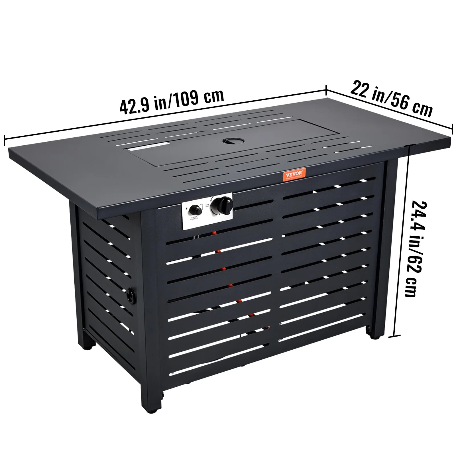 BENTISM 43" Outdoor Propane Gas Fire Pit Table with Glass Tabletop & Lid B2251